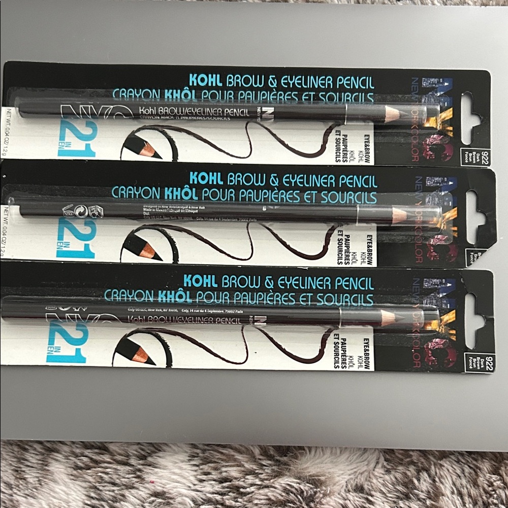 New NYC Kohl Brow & Eyeliner Pencil - Brown 3 Pack